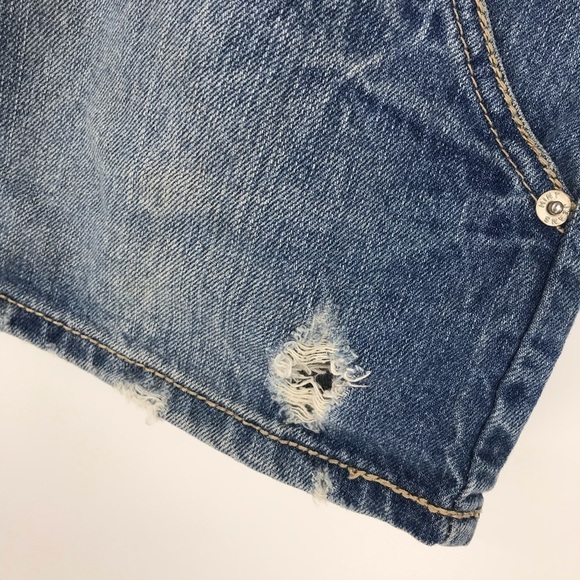 Hint Distressed Denim Jean Mini Skirt 100% Cotton Size 9 - Picture 3 of 9